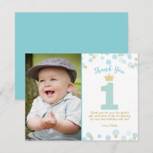 Blue and Gold Prince 1st Birthday Thank You Card