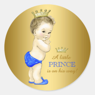 Blue and Gold Prince Baby Shower Classic Round Sticker
