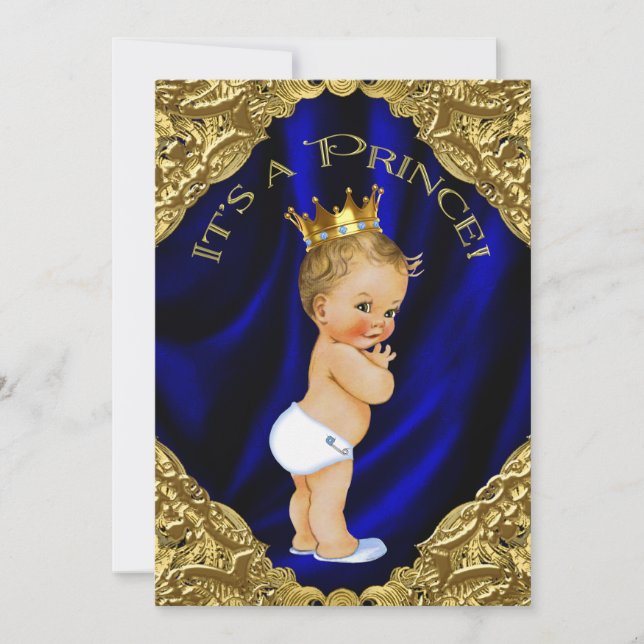 Blue and Gold Prince Baby Shower Invitation (Front)