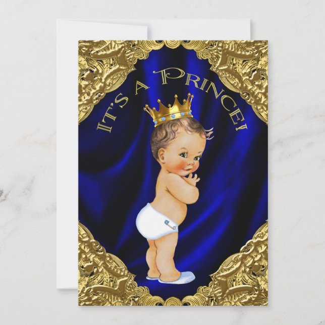 Blue and Gold Prince Baby Shower Invitation (Front)