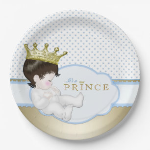 Blue and Gold Prince Baby Shower Paper Plate