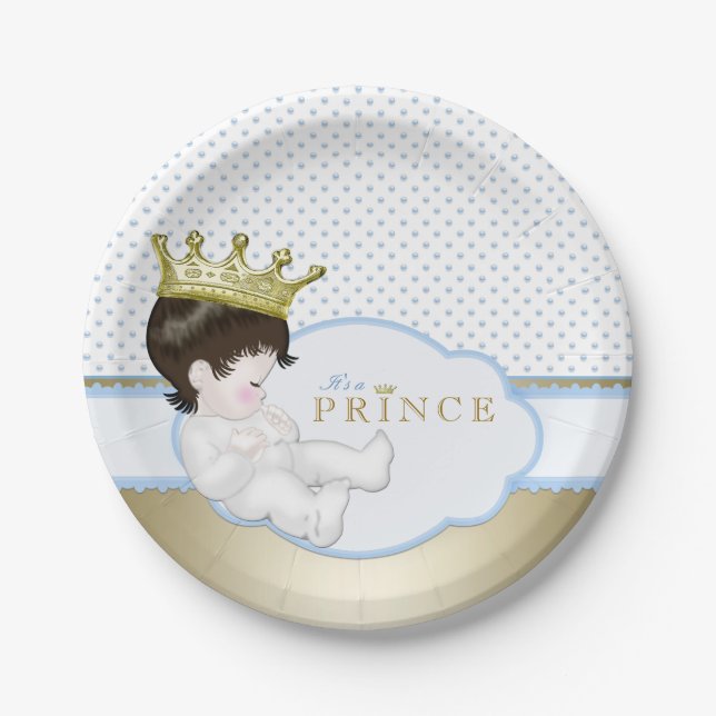 Blue and Gold Prince Baby Shower Paper Plate (Front)