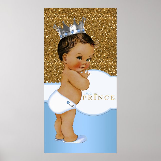 Blue and Gold Prince Baby Shower Poster (Front)