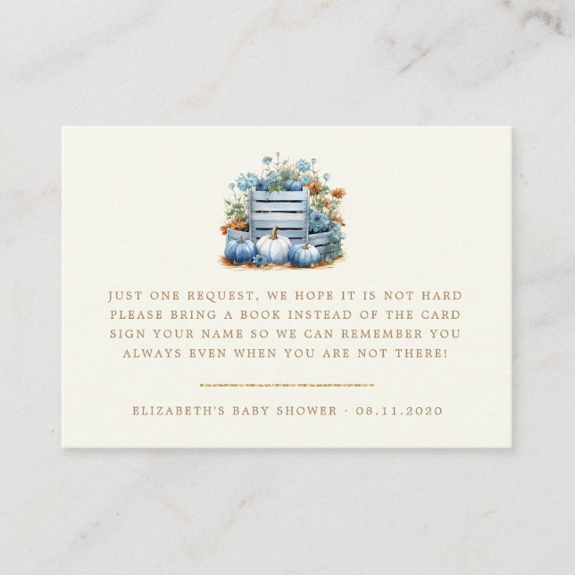 Blue And Gold Pumpkin Autumn Baby Shower Enclosure Card (Front)
