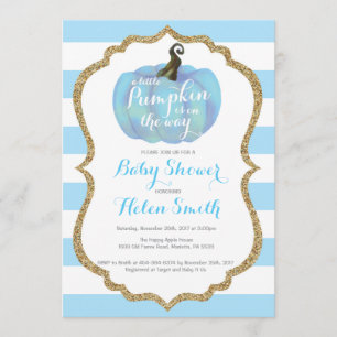 Blue and Gold Pumpkin Boy Baby Shower Invitation