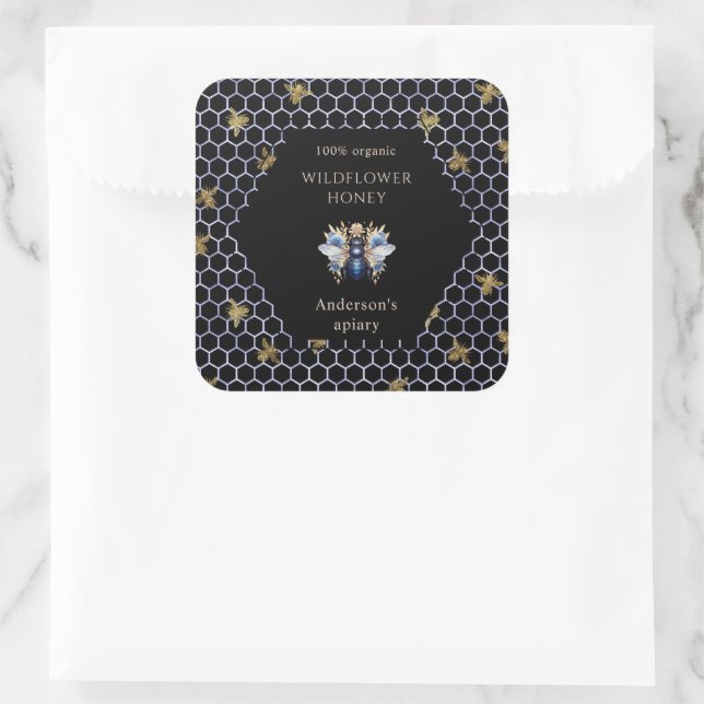 Blue And Gold Queen Bee Honey Jar Label (Bag)