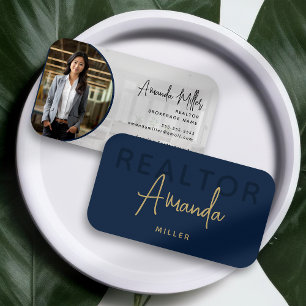 Blue and Gold Realtor Broker Real Estate Agent Business Card