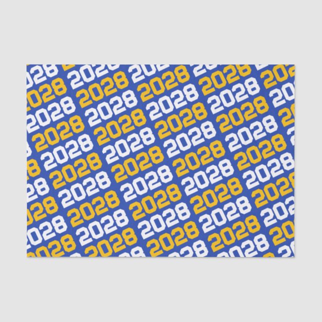 Blue and Gold Repeating Class Year Graduation Tissue Paper (Front)