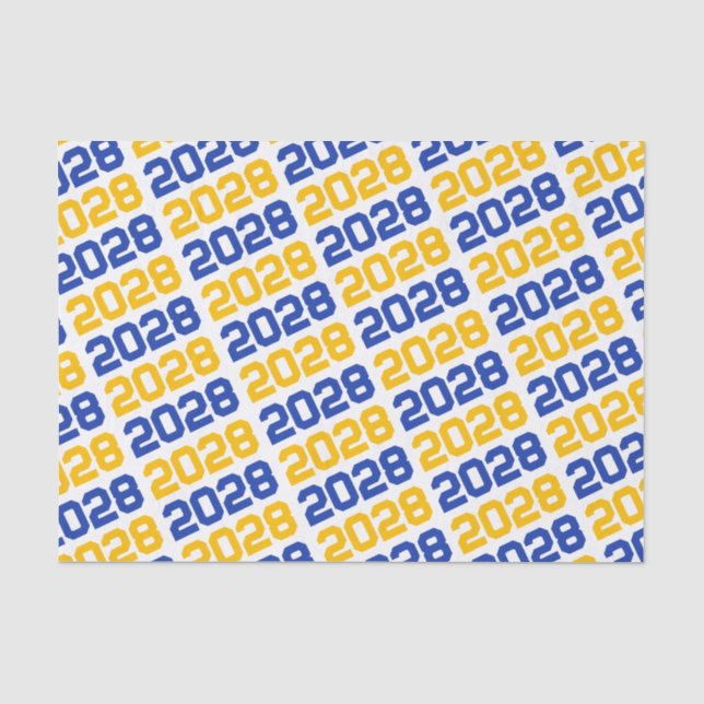 Blue and Gold Repeating Class Year Graduation Tissue Paper (Front)