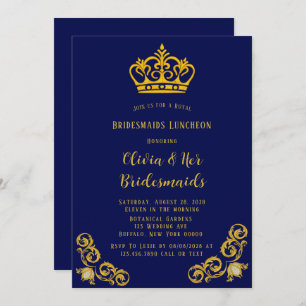 Blue and Gold Royal Bridesmaids Luncheon Invitation