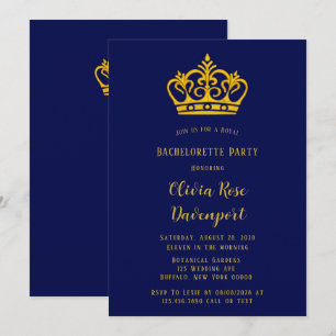 Blue and Gold Royal Crown Bachelorette Party Invitation