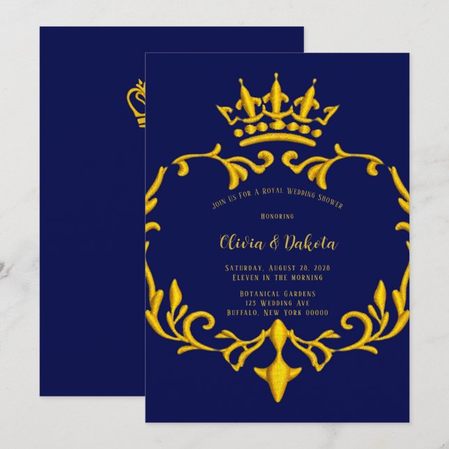 Blue and Gold Royal Crown Wedding Shower Invitation (Front/Back)
