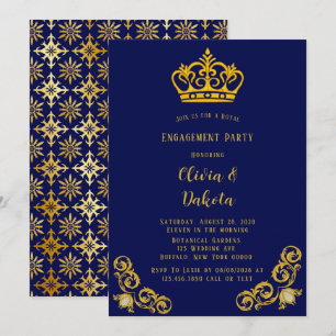 Blue and Gold Royal Wedding Engagement Party Invit Invitation