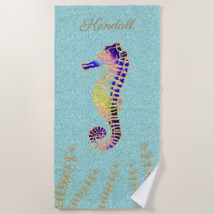 Blue and Gold Seahorse Customised Beach Towel