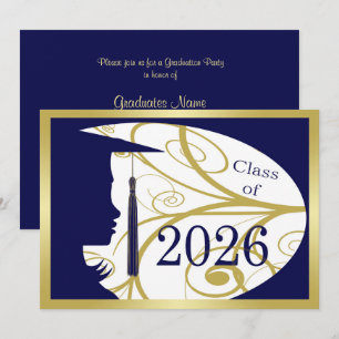 Blue and Gold Silhouette 2026 Graduation Party Invitation