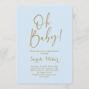 Blue and gold simple elegant baby shower boy invitation