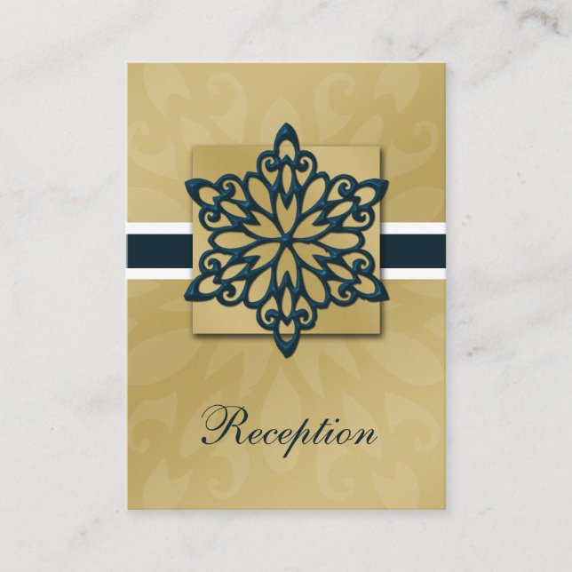 blue and gold snowflakes winter wedding enclosure card (Front)
