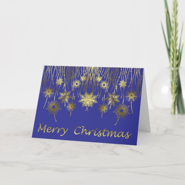 Blue and Gold Star Jewels Christmas Holiday Card (Front)