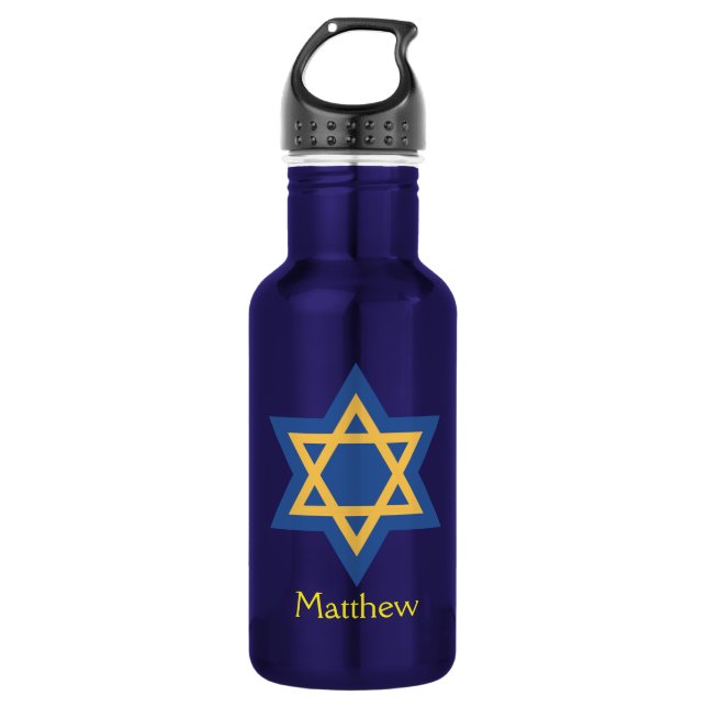 Blue and Gold Star of David 532 Ml Water Bottle (Front)