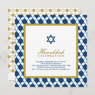 Blue And Gold Star Of David Hanukkah Holiday Party Invitation