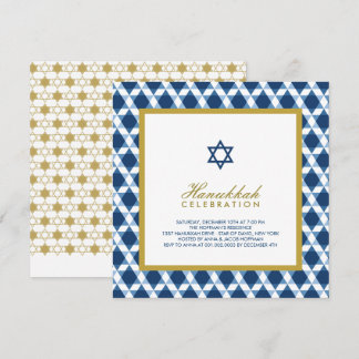 Blue And Gold Star Of David Hanukkah Holiday Party Invitation