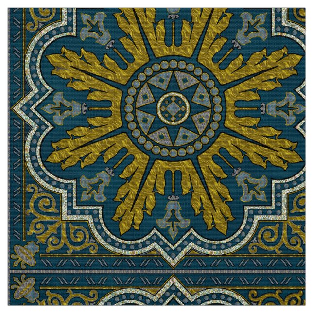 Blue and Gold Star Point Deco Fabric (Swatch)