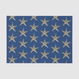 Blue and Gold Starfish Beach Coastal Tissue Paper
