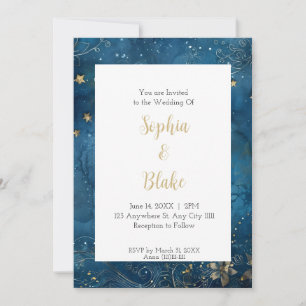 Blue and Gold Starry Night Celestial Wedding Invitation