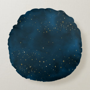 Blue and Gold Starry Night Round Cushion