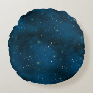 Blue and Gold Starry Night Round Cushion