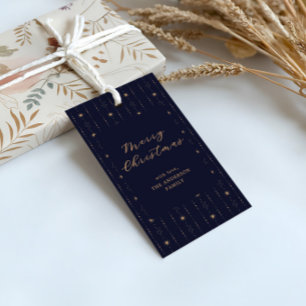 Blue And Gold Stars Merry Christmas Gift Tags