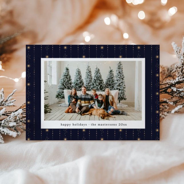 Blue And Gold Stars Wallpaper Photo Holiday Card (Creator Uploaded)