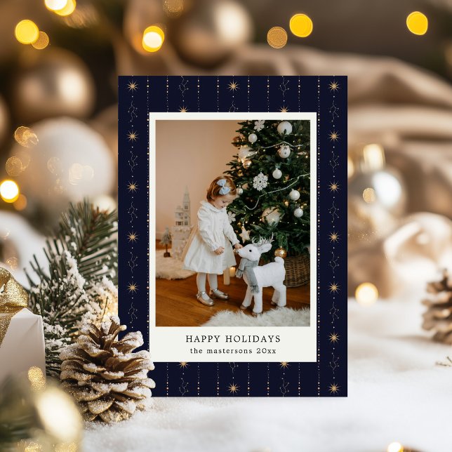 Blue And Gold Stars Wallpaper Photo Holiday Card (Creator Uploaded)