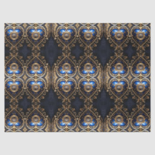 blue and gold steampunk hearts pattern tissue paper