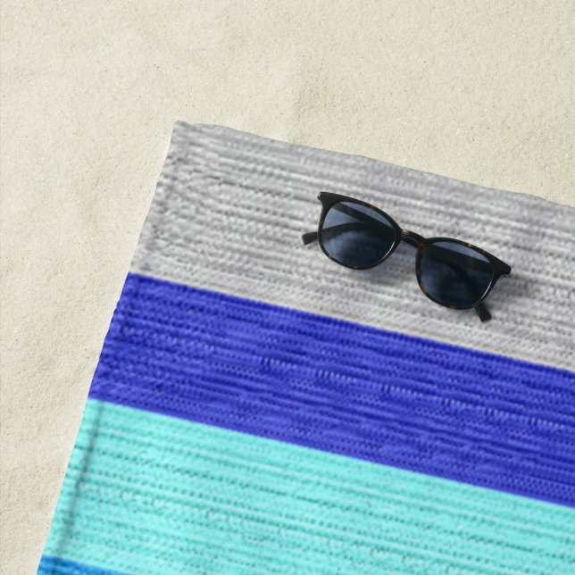 Blue and Gold Striped  Beach Towel (In Situ)