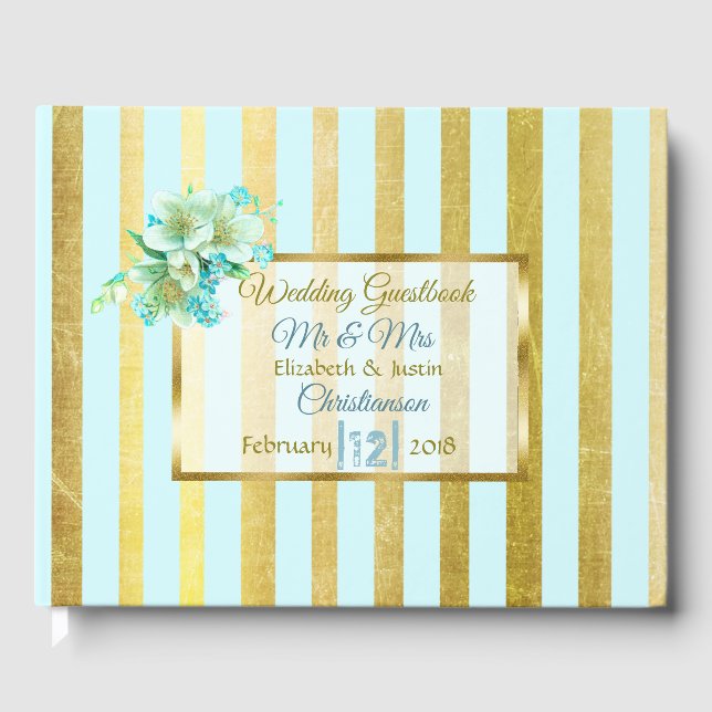 Blue and Gold Striped Elegant Wedding Book (Front)