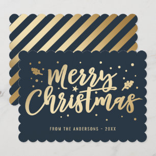Blue and Gold Striped Merry Christmas Cards