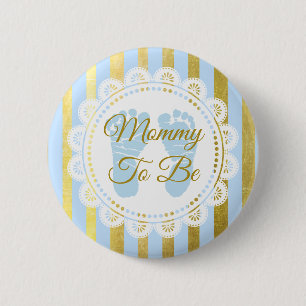 Blue and Gold Striped Mummy to Be Button
