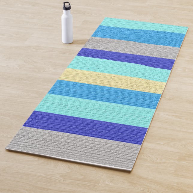 Blue and Gold Stripes Yoga Mat (In Situ)