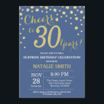 Blue and Gold Surprise 30th Birthday Diamond Invitation<br><div class="desc">Surprise 30th Birthday Invitation with Blue and Gold Glitter Diamond Background. Gold Confetti. Adult Birthday. Male Men or Women Birthday. For further customisation,  please click the "Customise it" button and use our design tool to modify this template.</div>
