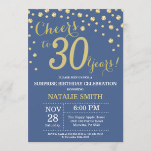 Blue and Gold Surprise 30th Birthday Diamond Invitation