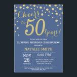 Blue and Gold Surprise 50th Birthday Diamond Invitation<br><div class="desc">Surprise 50th Birthday Invitation with Blue and Gold Glitter Diamond Background. Gold Confetti. Adult Birthday. Male Men or Women Birthday. For further customisation,  please click the "Customise it" button and use our design tool to modify this template.</div>