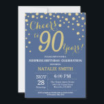 Blue and Gold Surprise 90th Birthday Diamond Invitation<br><div class="desc">Surprise 90th Birthday Invitation with Blue and Gold Glitter Diamond Background. Gold Confetti. Adult Birthday. Male Men or Women Birthday. For further customisation,  please click the "Customise it" button and use our design tool to modify this template.</div>