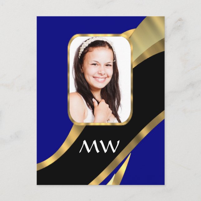 Blue and gold swirl pattern postcard (Front)