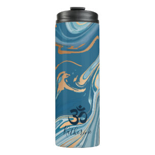 Blue and Gold Swirls and Ohm Symbol Thermal Tumbler