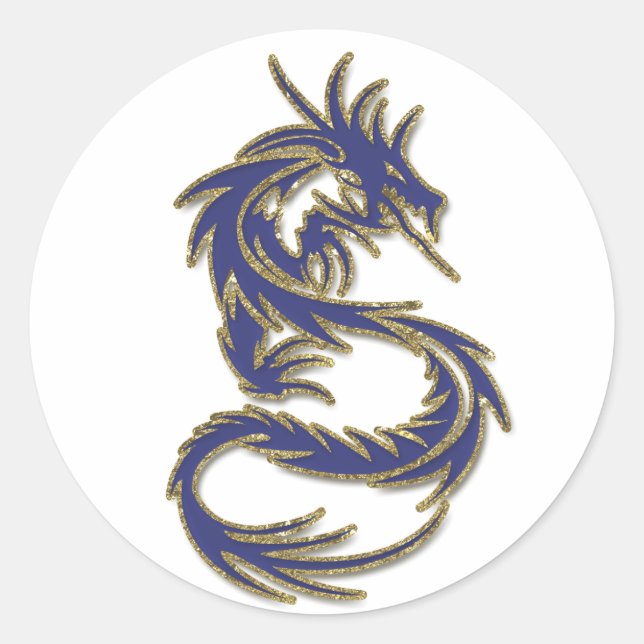 Blue and Gold Tattoo Dragon Classic Round Sticker (Front)