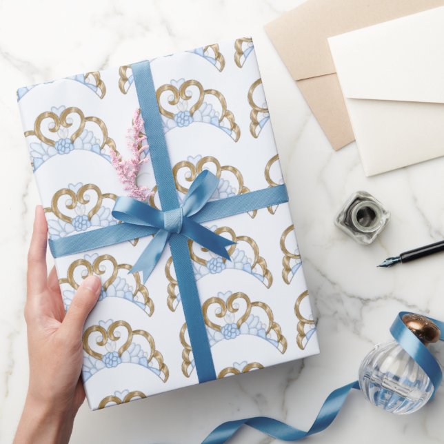 Blue and Gold Tiara Wrapping Paper (Gifting)