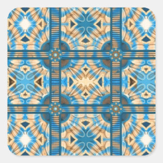 Blue and gold tiles square sticker