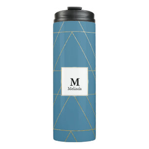 Blue and Gold Triangle Pattern Monogram Tumbler