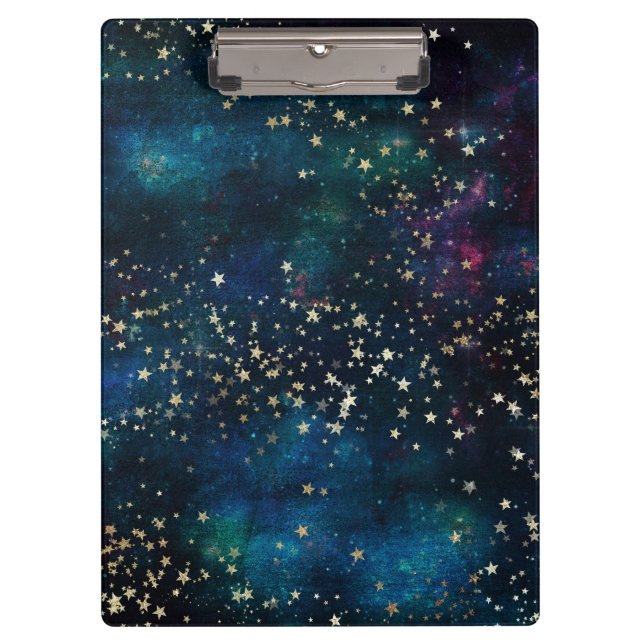 Blue and Gold Under the Stars Night Sky Clipboard (Front)
